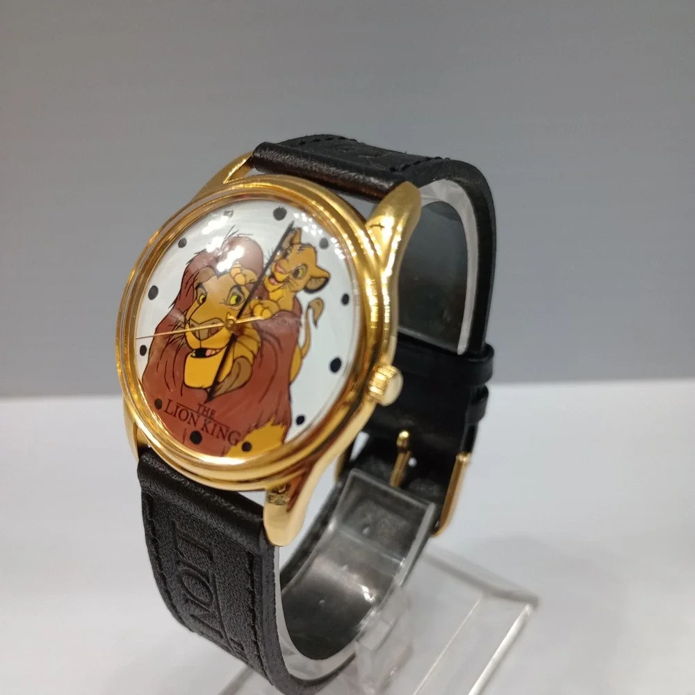 VTG Disney Timex The Lion King Watch Simba 90's Gold tone Black  New Battery‎